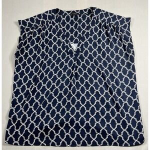 Ann Taylor Factory Navy and White Patterned Women Blouse in size M